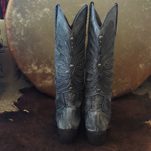 LIBERTY Black LB711510 tall "Graffito Vintage" distressed cowgirl boots sz 8.5 - Picture 10 of 16